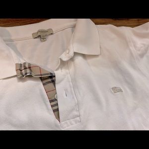Men’s Authentic Burberry White Long Sleeve Polo
